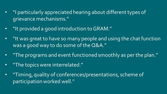 Comments received from participants